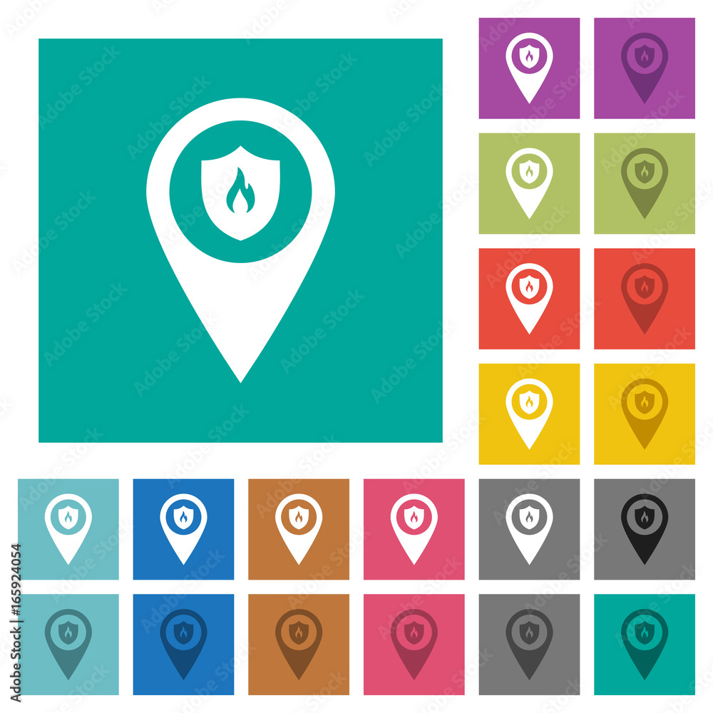 Fire station GPS map location square flat multi colored icons Fire station GPS map location square flat multi colored icons