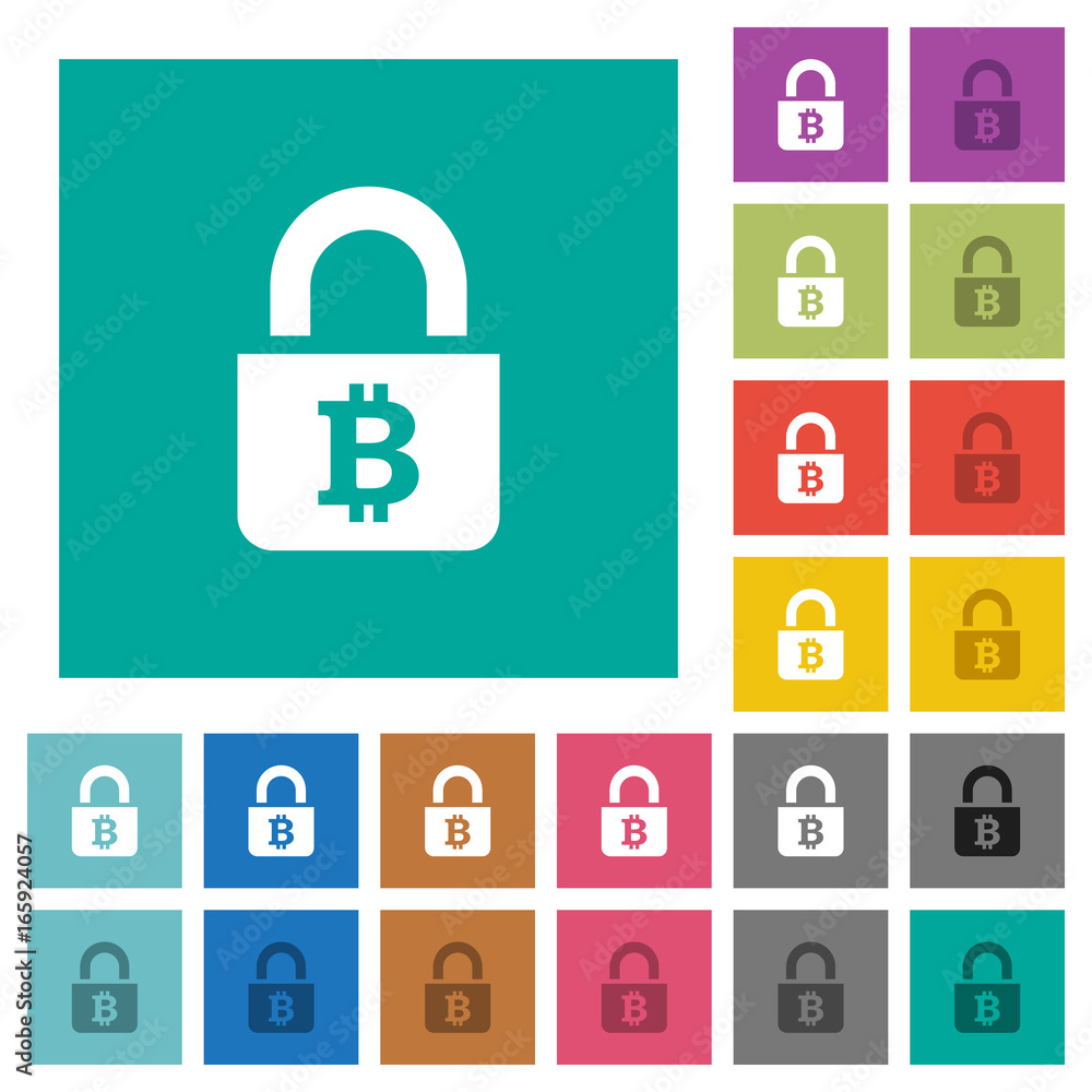 Locked Bitcoins square flat multi colored icons