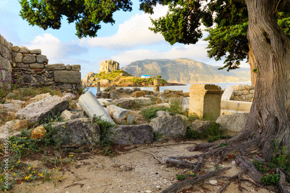 Ancient ruins and Kastri small island in Kos island Greece