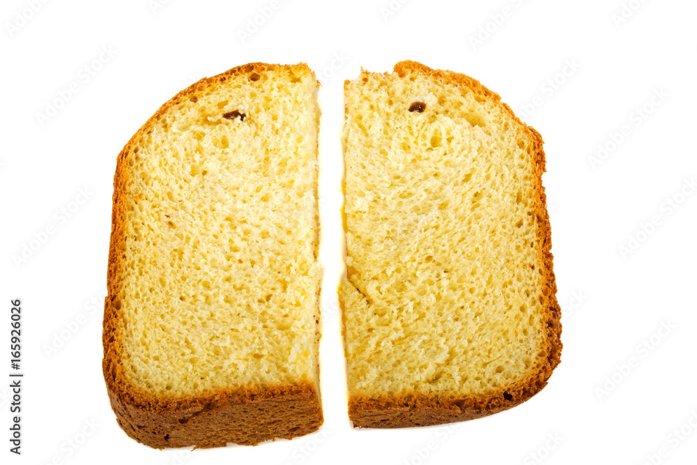 Bread from a breadmaker on a white background