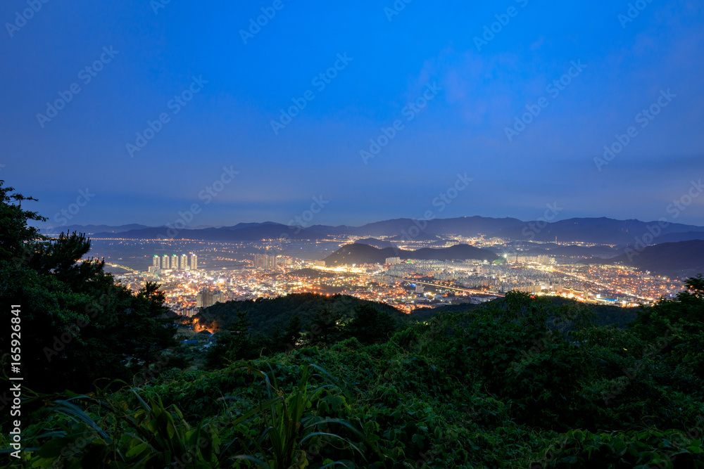 Cityscape of Gimhae at night in Gyeongsangnam-do, South Korea