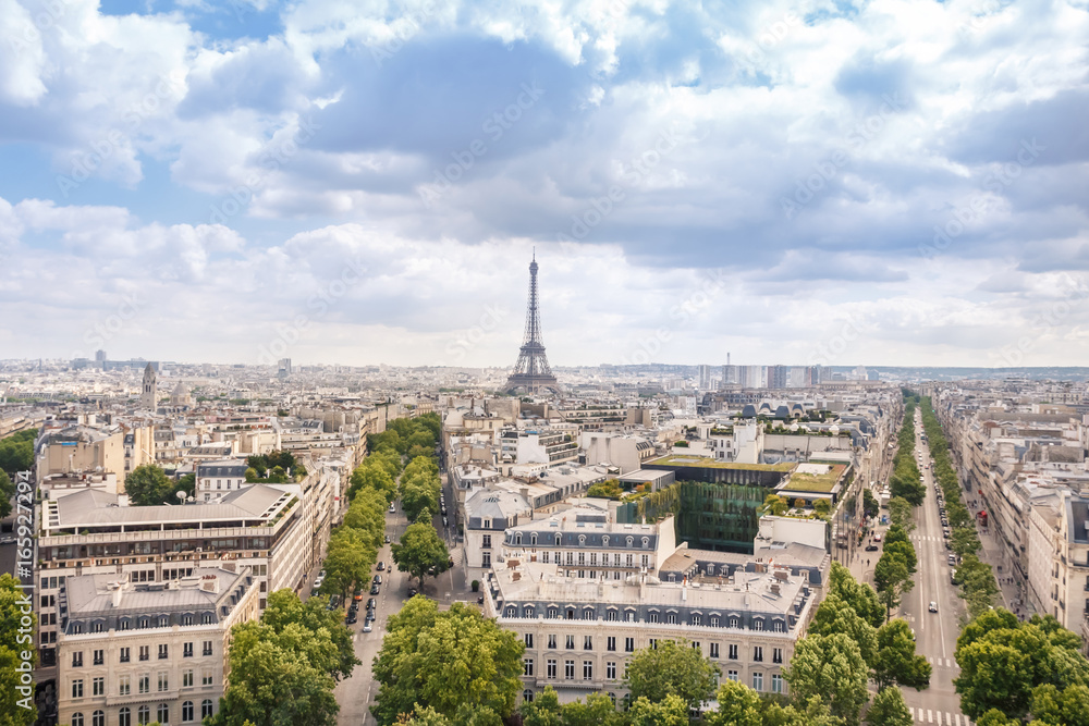View of Paris city with cloudy blue sky, France