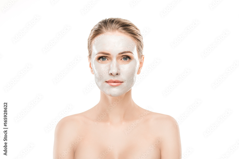 Mature woman beauty health care isolated on white Mature woman beauty health care isolated on white