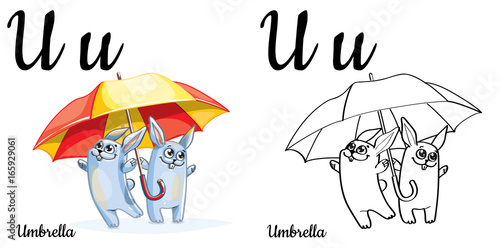 Umbrella. Vector alphabet letter U, coloring page photo