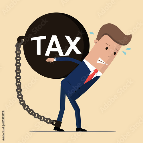Businessman taxes carry on shoulder and worry, financial concept illustration. Vector illustration