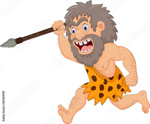 Cartoon caveman hunting with spear