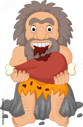 Cartoon caveman eating meat