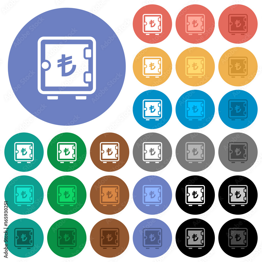 Turkish Lira strong box round flat multi colored icons Turkish Lira strong box round flat multi colored icons