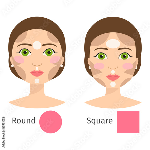 Set of different woman face types vector illustration character shapes girl makeup beautiful female