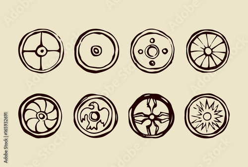 Ancient shields of Vikings. Vector drawing