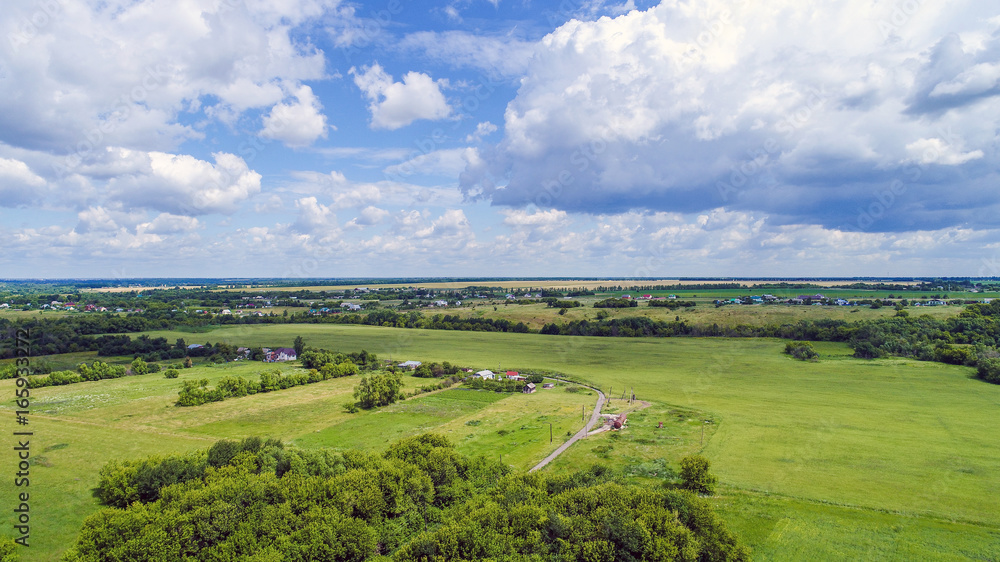 Rural landscape from height in June, Russia