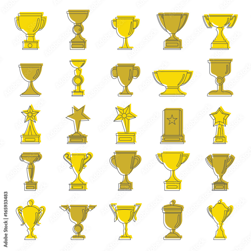 Gold award doodle cartoon icons set. Award doodle vector illustration for design and web isolated on white background. Gold award vector object for labels, logos and advertising Gold award doodle cartoon icons set. Award doodle vector illustration for design and web isolated on white background. Gold award vector object for labels, logos and advertising
