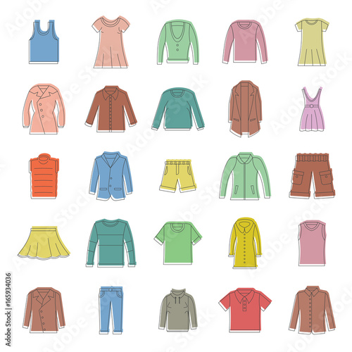 Doodle clothes icons set. Doodle clothes vector illustration for design and web isolated on white background. Clothes vector object for labels  logos and advertising