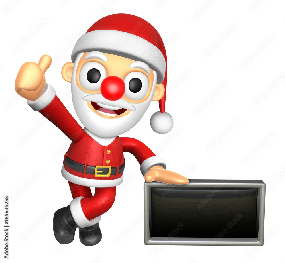 3D Santa Mascot the left hand best gesture and right hand is holding a advert board. 3D Christmas Character Design Series.