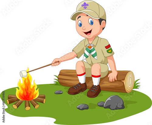 Cartoon scout  roasting marshmallow