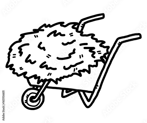 wheelbarrow and hay / cartoon vector and illustration, black and white, hand drawn, sketch style, isolated on white background.