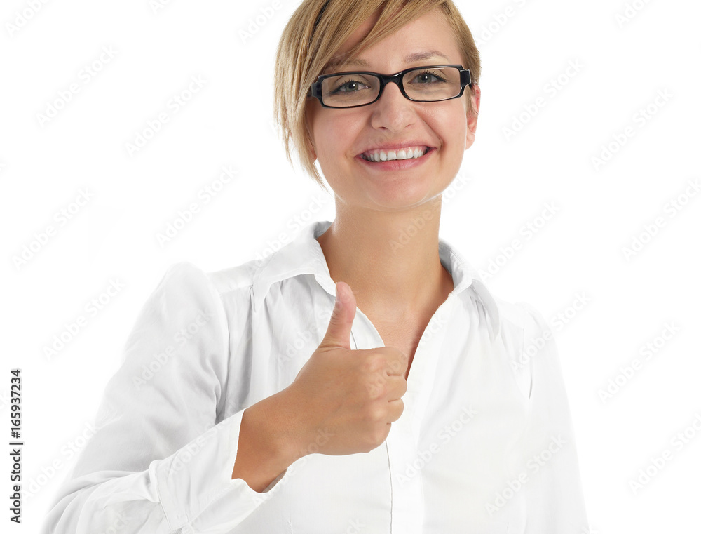 Cheerful businesswoman showing ok sign Cheerful businesswoman showing ok sign