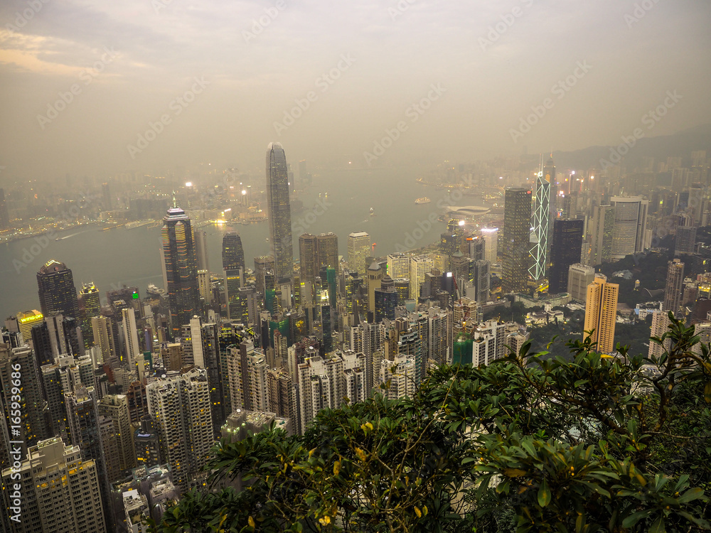 Obraz premium HONG KONG, CHINA DEC 7: Viewpoint on The Peak before rain sky have rain cloud on April 24, 2016 in The Peak, Hong Kong, China.