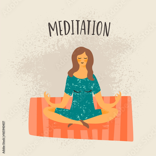 Vector illustration of meditating woman.