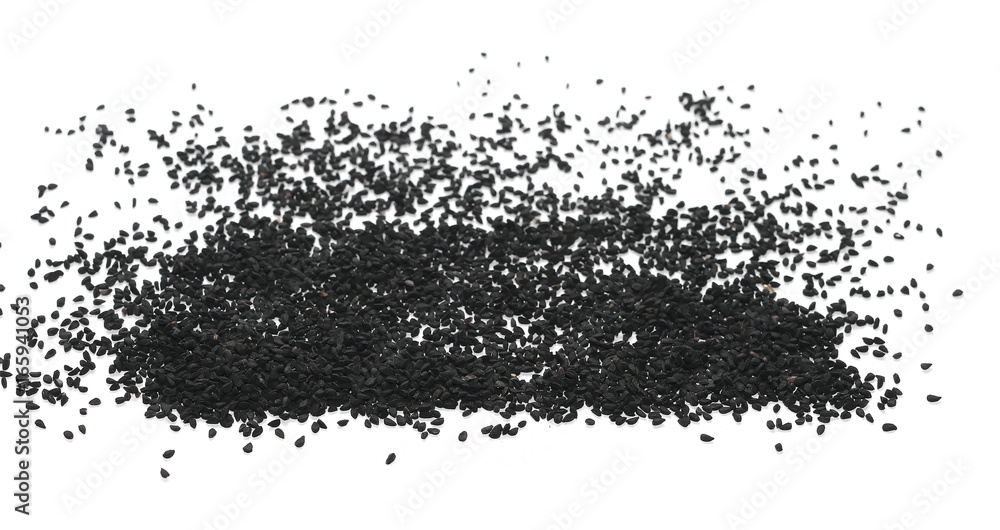 Pile of black cumin seeds isolated on white background Pile of black cumin seeds isolated on white background