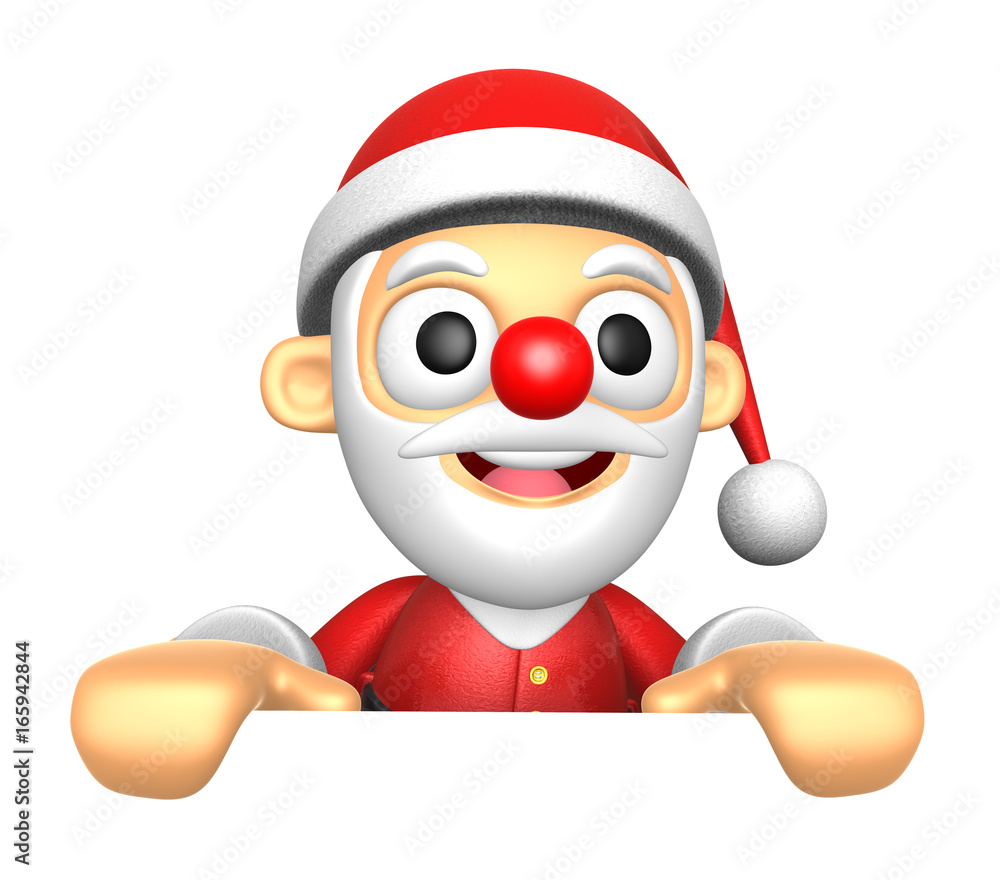 3D Santa Mascot holding a big board with both hands. 3D Christmas Character Design Series. 3D Santa Mascot holding a big board with both hands. 3D Christmas Character Design Series.