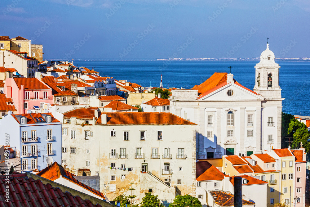 Lisbon architecture, Portugal, Alfama, Tagus river view.