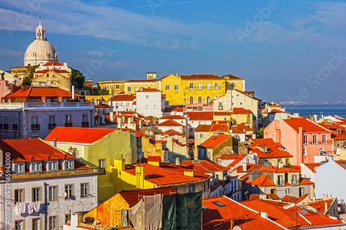 Lisbon city houses panoramic architectural town view, Portugal