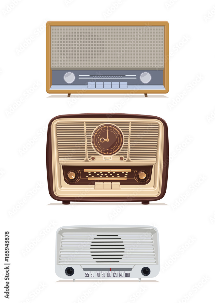 Obraz premium Radio retro set. Old Radio. Illustration of an old radio receiver of the last century. Vector illustration.