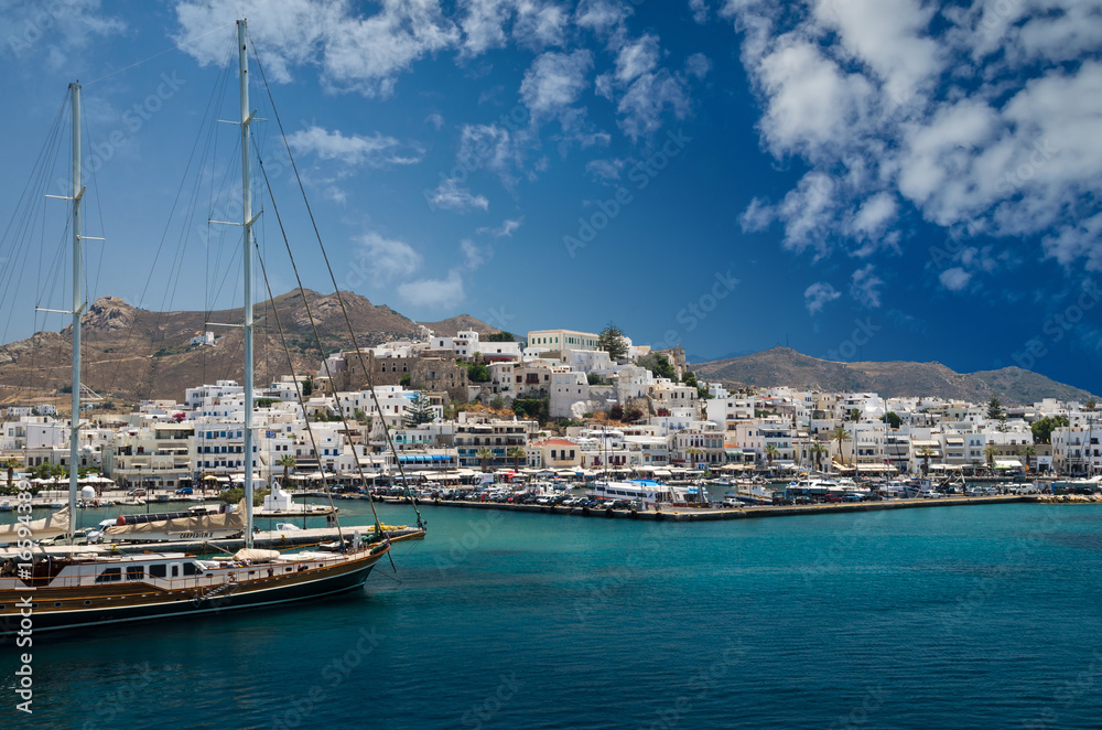 Beautiful view of Naxos town in Cyclades Islands, Greece