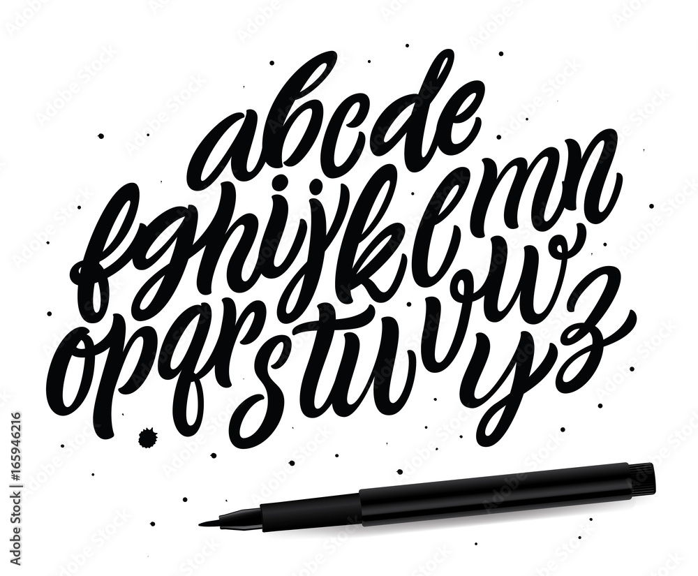 Calligraphic vector script font. Handwritten brush style modern ...