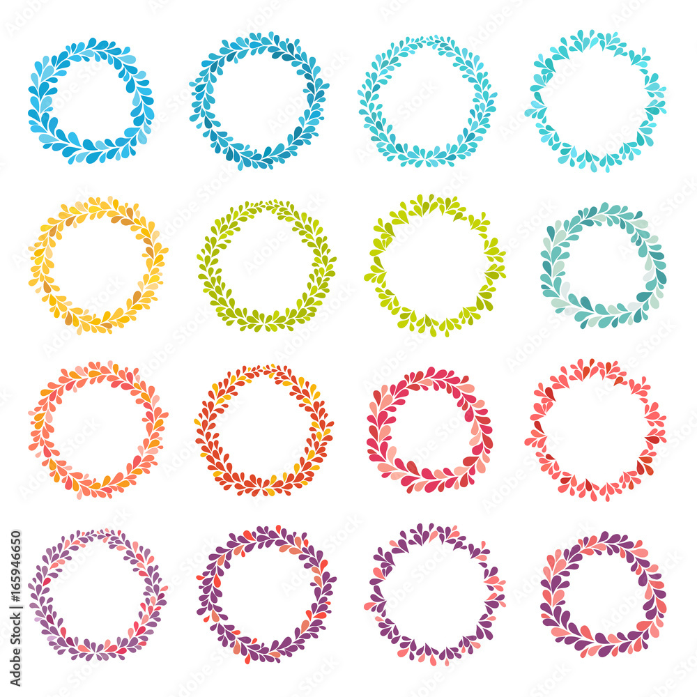 Circle frame vector collection. Hand drawn coloring round frames. Isolated wreath set on white background. Splash frame with empty space for your text