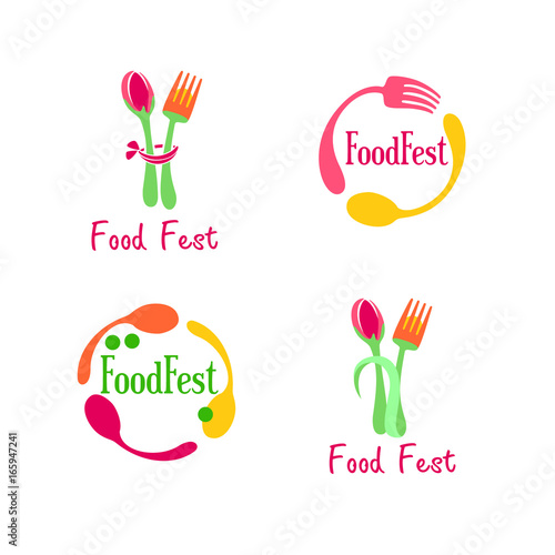 Four concepts of logotypes in food topic / There are forks and spoons logotypes
