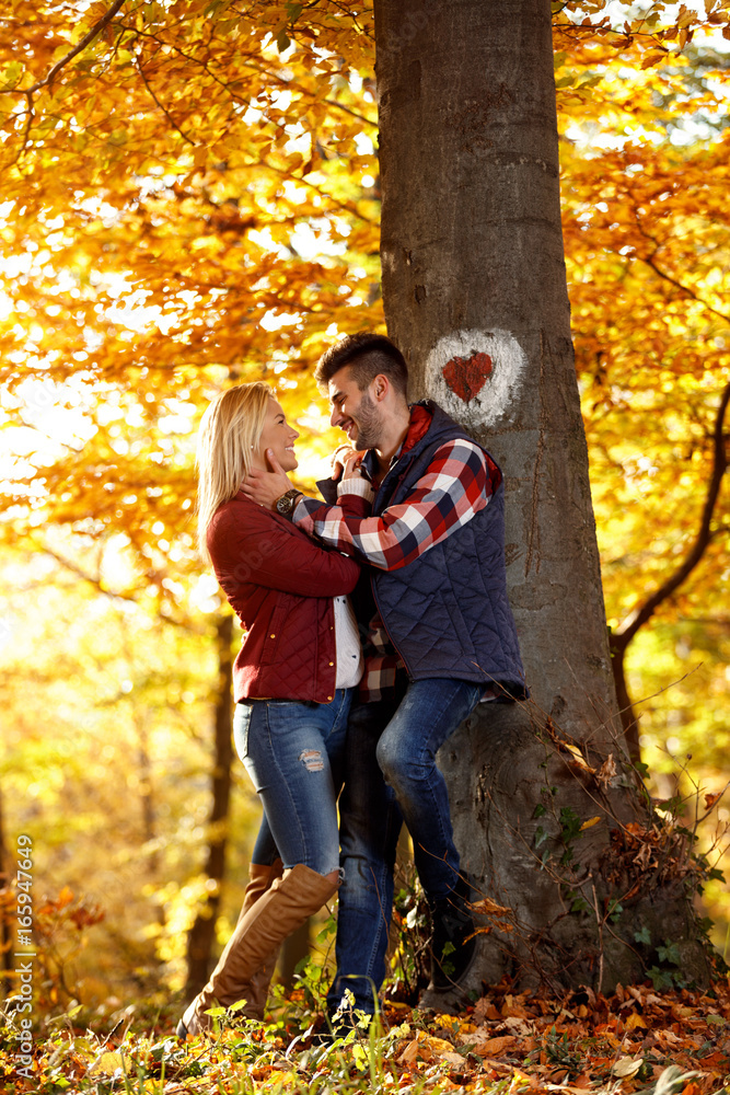 Fototapeta premium couple in love on sunny day in the park.