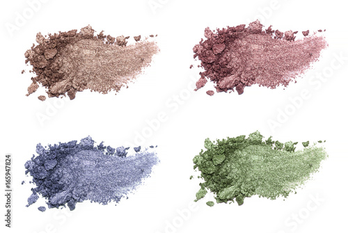 Set of eyeshadow sample isolated on white background. Crushed brown metallic eyeshadow. Closeup of a makeup product.