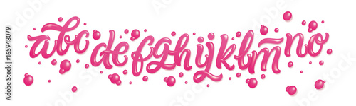 Bubble Gum Alphabet Set. Pink Font Isolated on White Background. Hand Lettering for Designs: Logo, Packaging, Pack of Gum, Card, etc. Vector. Sugar kids illustration.