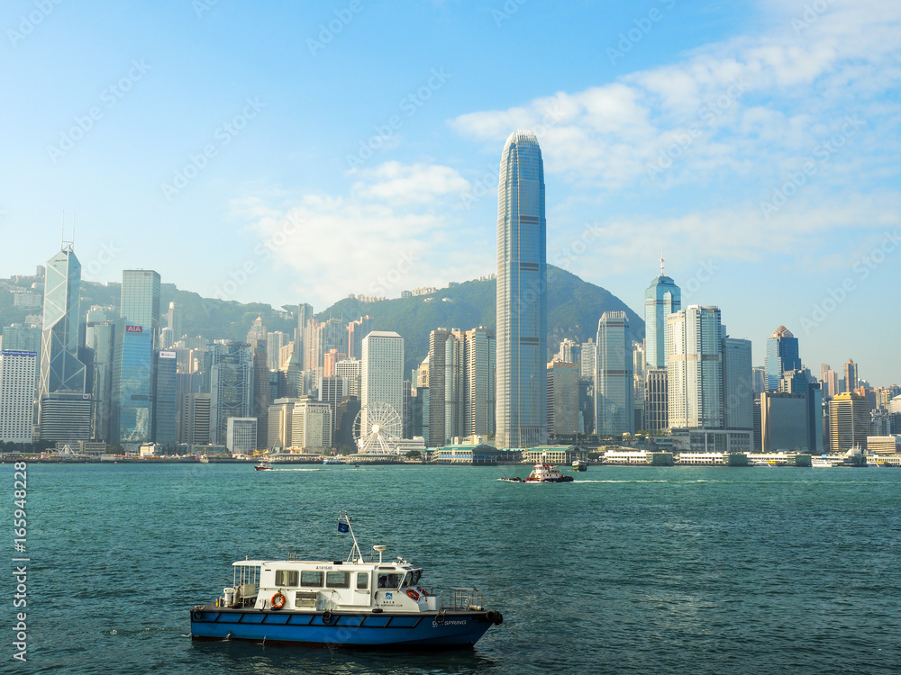 Fototapeta premium HONG KONG - DECEMBER 10 : View of Hongkong Island at December 10, 2016, in Hong Kong. The skyscrapers of Hongkong are one of the most beautiful vistas in the whole world.