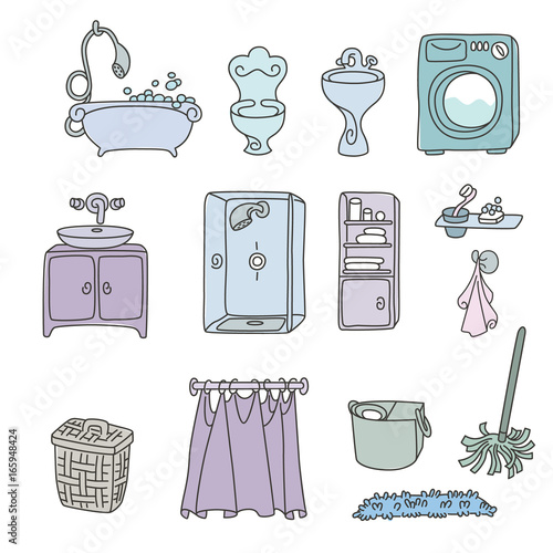 Various types of furniture for bathroom in elegant style