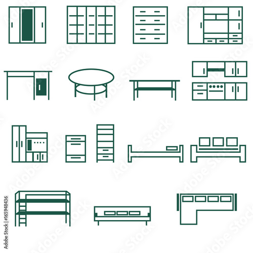 Furniture for home and office line icon set