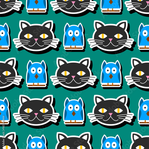 Cute cats character different heads vector illustration seamless pattern kitt...