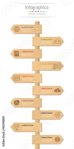 Infographic design elements for your business data with 10 options, parts, steps timelines or processes. Wood sign concept, Vector Illustration.