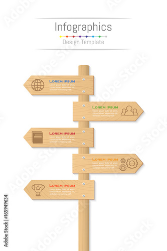 Infographic design elements for your business data with 5 options  parts  steps  timelines or processes. Wood sign concept  Vector Illustration.