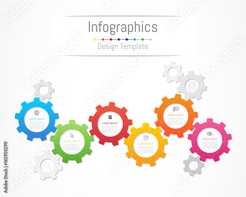Infographic design elements for your business data with 6 options, parts, steps, timelines or processes. Gear wheel concept, Vector Illustration.