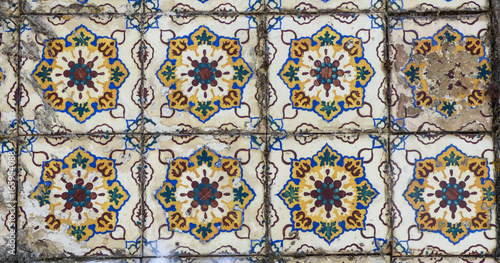 Colorful antique portuguese tiles (azulejos) in Cacilhas, Almada