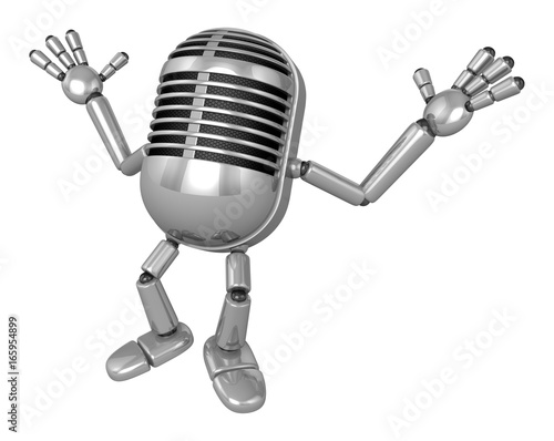 3D Classic Microphone Mascot is startled again and again. 3D Classic Microphone Robot Character Series.