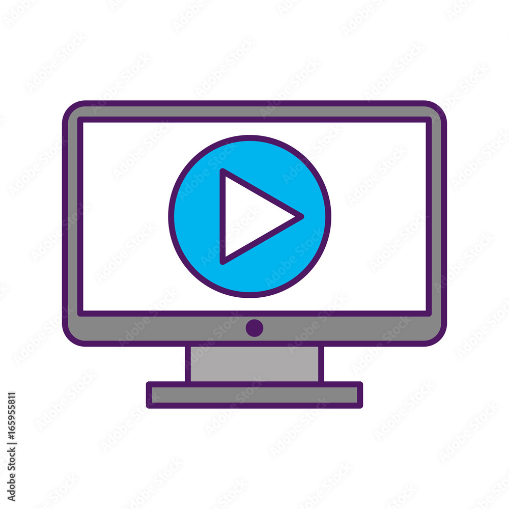 computer desktop with play button computer desktop with play button