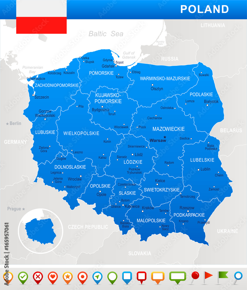 Obraz premium Poland - map and flag illustration