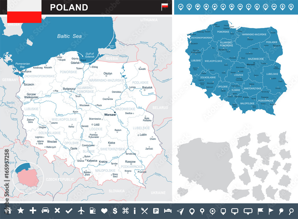 Fototapeta premium Polska - plansza mapa i flaga ilustracja