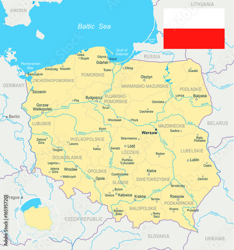 Fototapeta Polska - ilustracja mapa i flaga