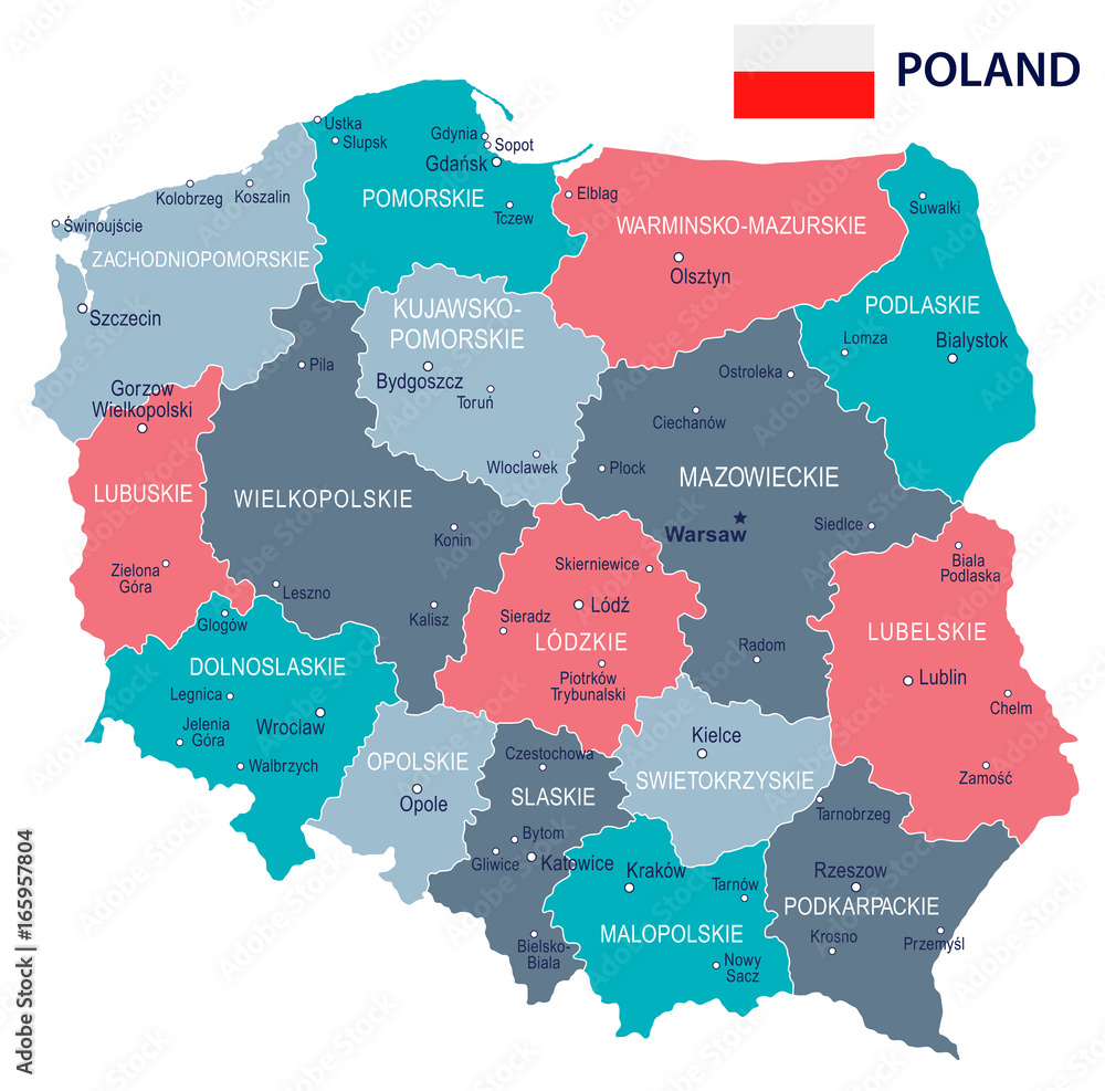 Naklejka premium Polska - ilustracja mapy i flagi