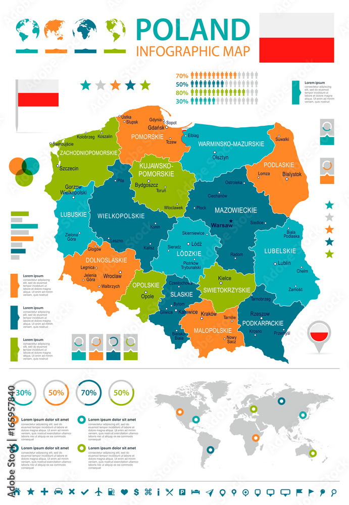 Naklejka premium Poland - infographic map and flag - illustration